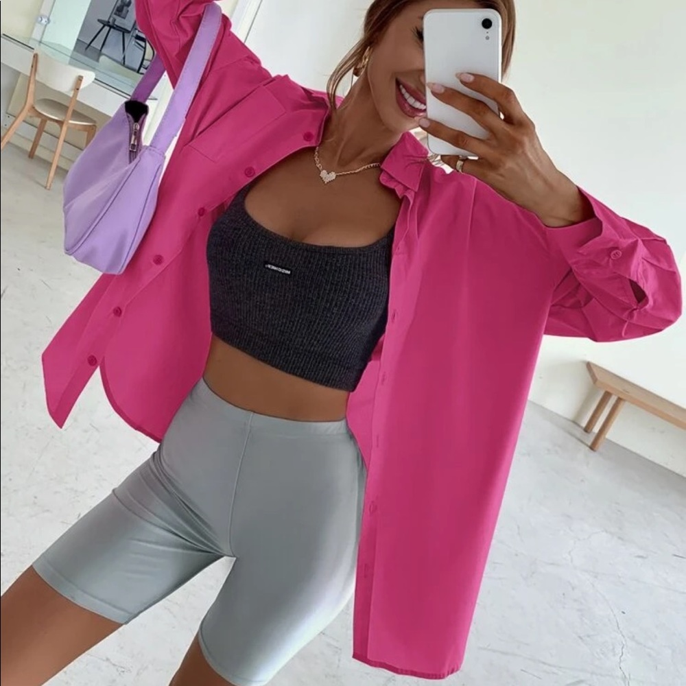 Oversized hot pink button down